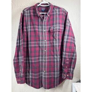 Smiths Workwear Flannel Button Down Shirt Black Plaid Red Mens Sz Large
